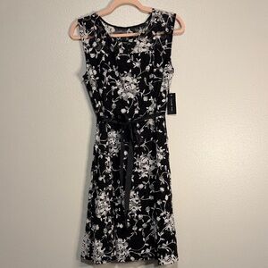 Floral Black and White Midi Dress